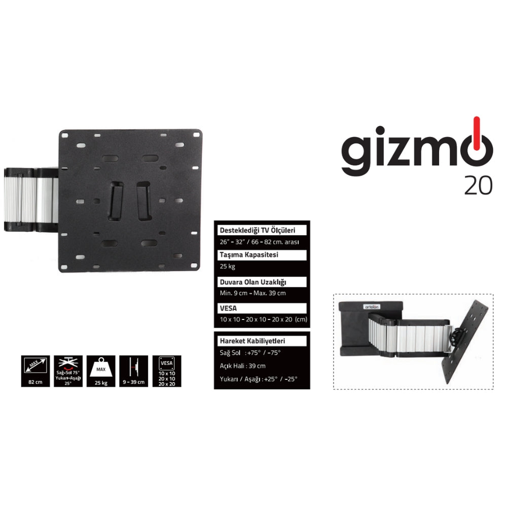 Artelon Gizmo 20 TV Hareketli Duvar Askı Aparatı